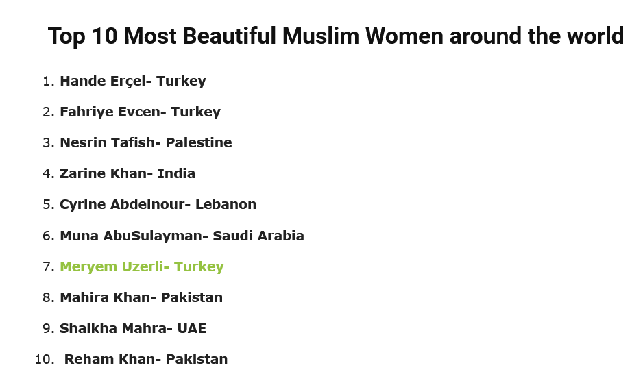 اجمل 10 نساء في العالم الاسلامي